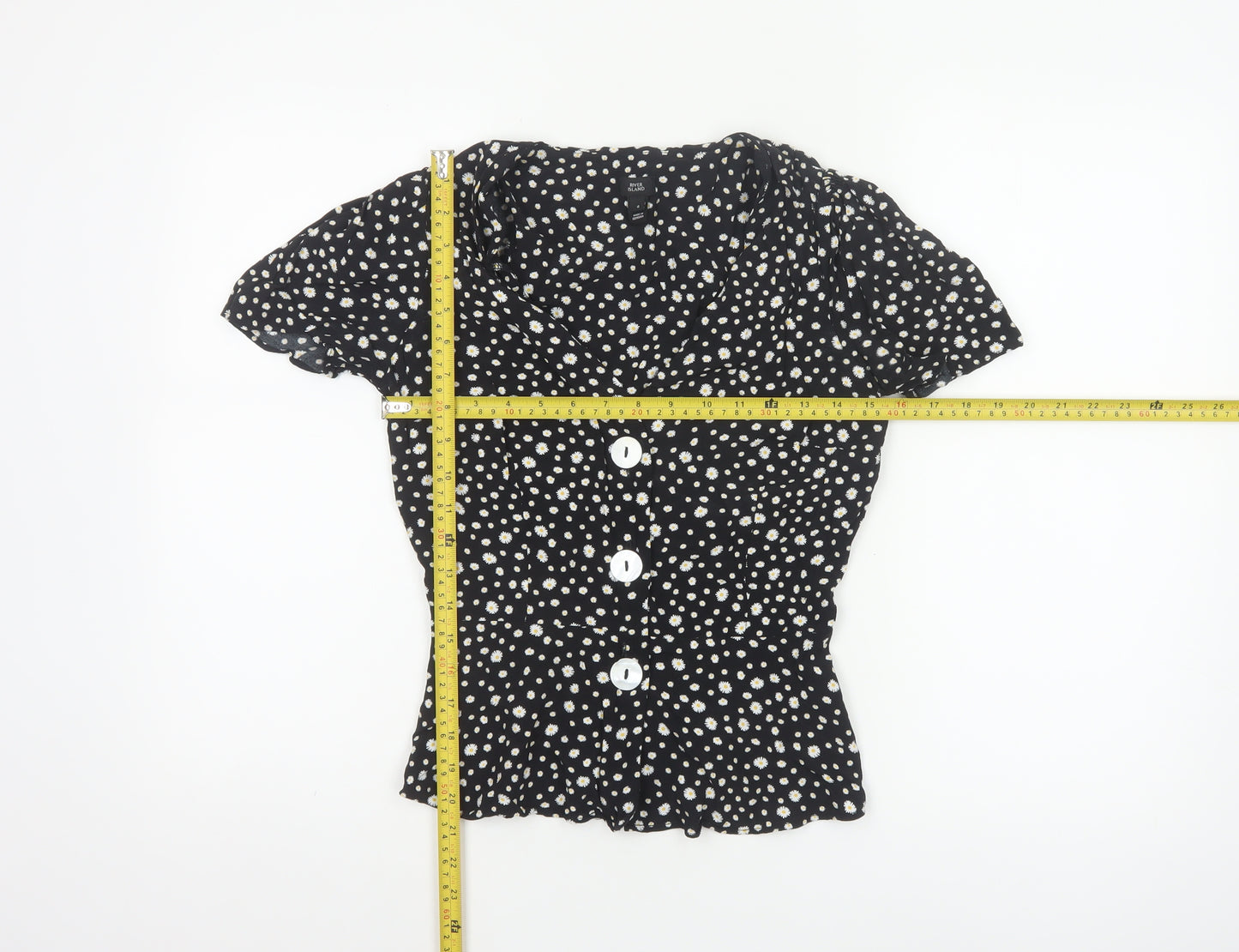 River Island Women’s Black Floral Button Blouse Size 8 Viscose