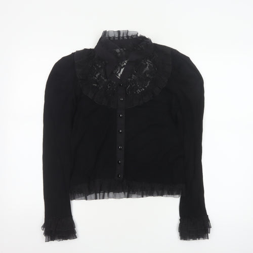 Banned Women's Black Lace Ruffle Gothic Long Sleeve Blouse M