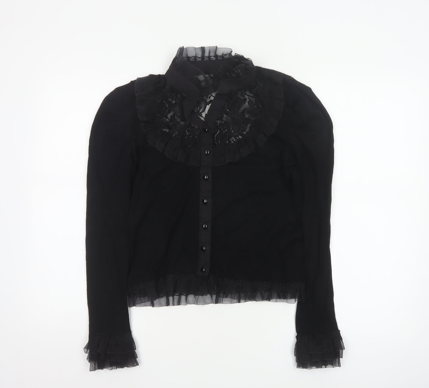 Banned Women's Black Lace Ruffle Gothic Long Sleeve Blouse M