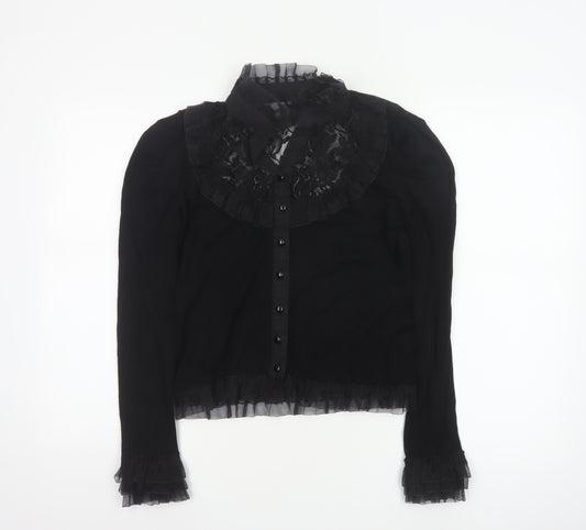 Banned Women's Black Lace Ruffle Gothic Long Sleeve Blouse M