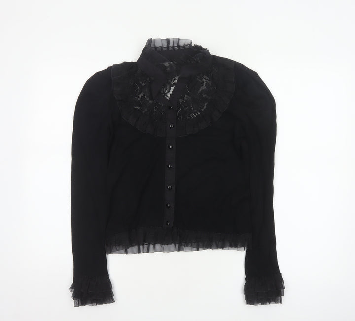 Banned Women's Black Lace Ruffle Gothic Long Sleeve Blouse M
