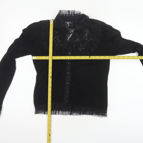 Banned Women's Black Lace Ruffle Gothic Long Sleeve Blouse M