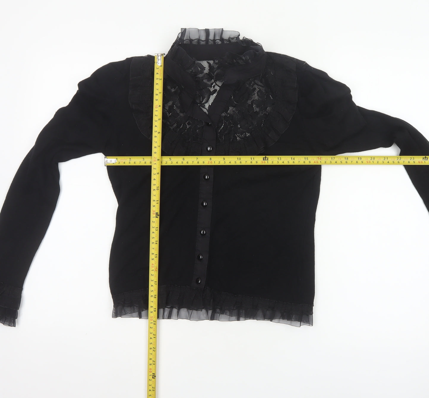 Banned Women's Black Lace Ruffle Gothic Long Sleeve Blouse M