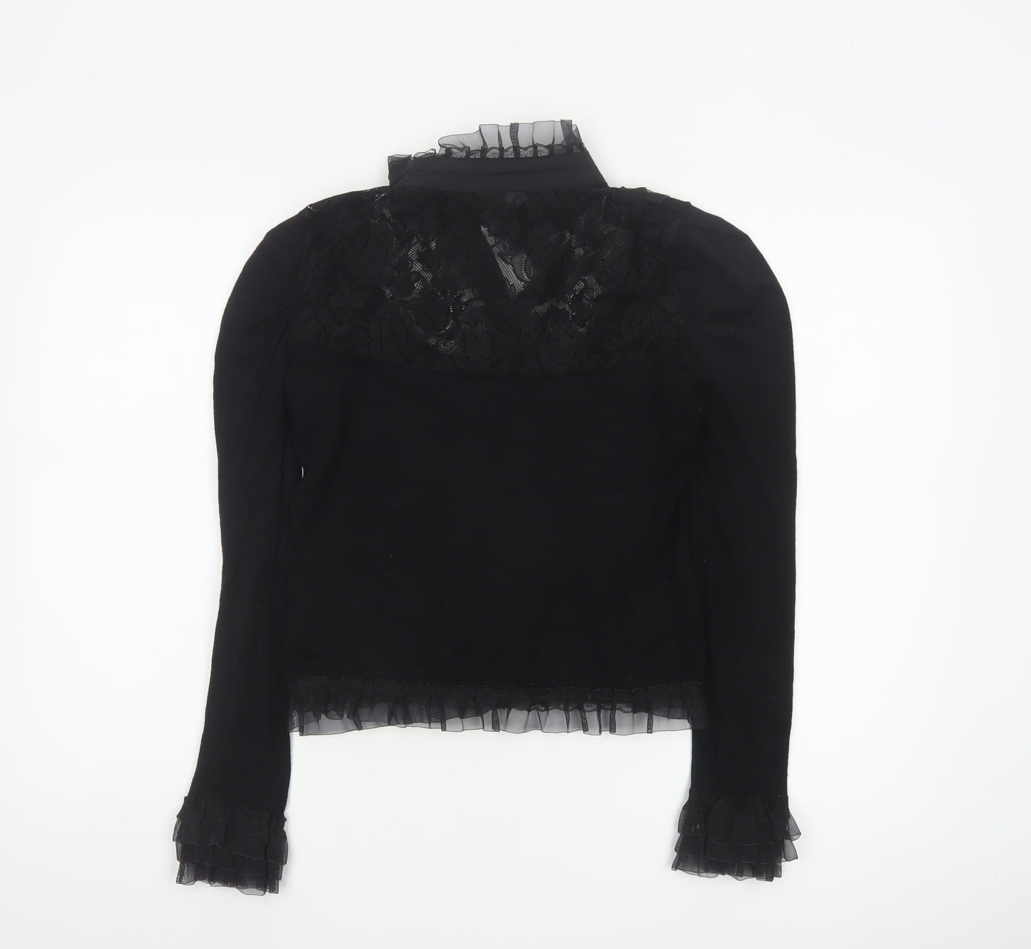 Banned Women's Black Lace Ruffle Gothic Long Sleeve Blouse M
