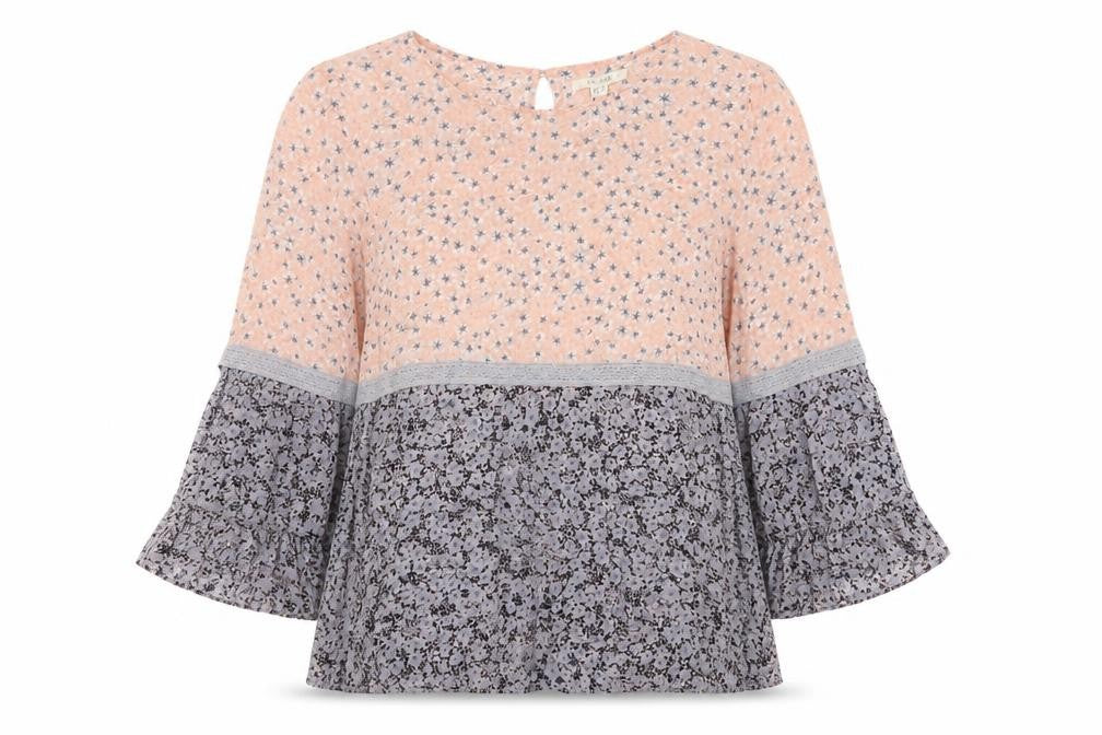 Front view of White Stuff women’s multicoloured floral tunic blouse, size UK 10