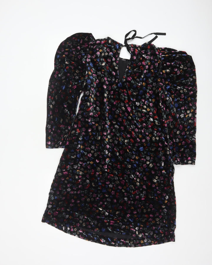 AND/OR Women’s Multicoloured Floral Velvet Shift Dress Size 6