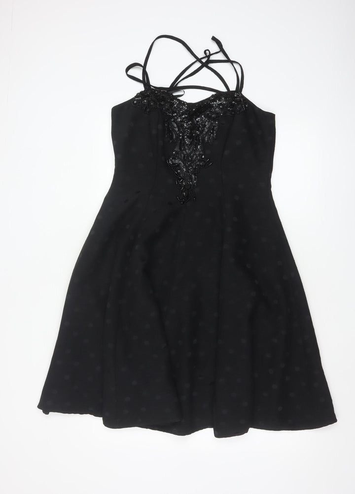 Gina Bacconi Women’s Black Size 14 Beaded Fit & Flare Cocktail Dress