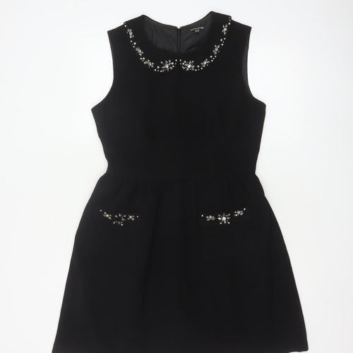 Warehouse Women Black Size 12 A-Line Sleeveless Embellished Dress