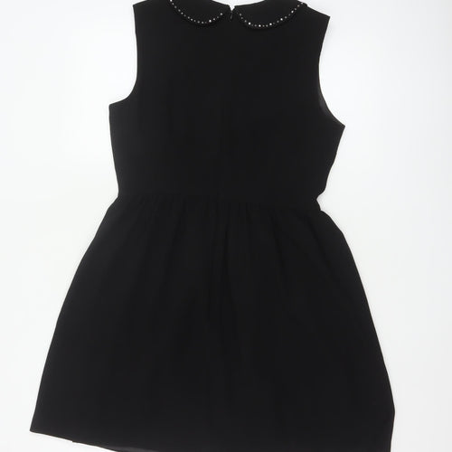 Warehouse Women Black Size 12 A-Line Sleeveless Embellished Dress