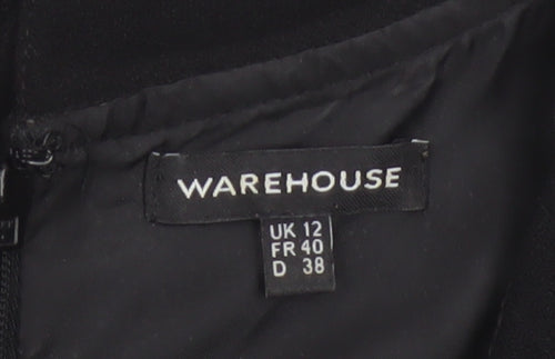 Warehouse Women Black Size 12 A-Line Sleeveless Embellished Dress