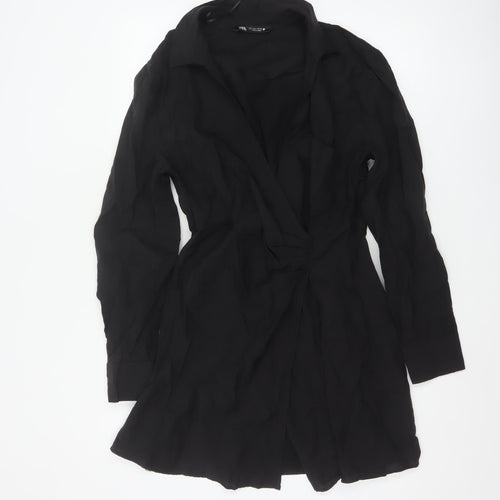 Zara Women's Black Size 14 Wrap Shirt Dress Long Sleeve