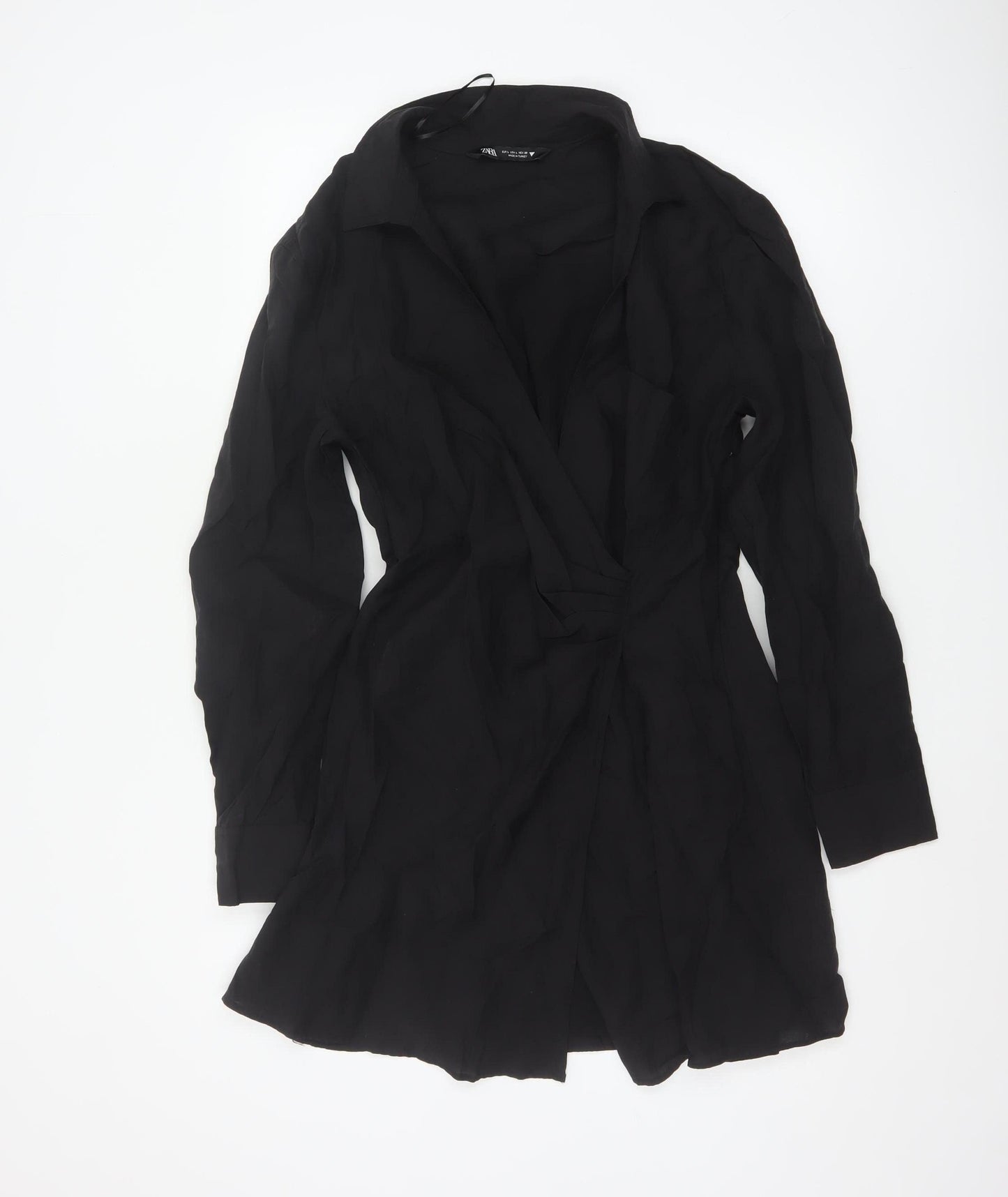 Zara Women's Black Size 14 Wrap Shirt Dress Long Sleeve