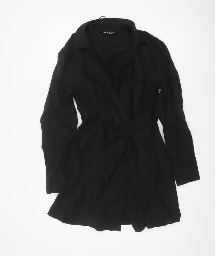 Zara Women's Black Size 14 Wrap Shirt Dress Long Sleeve