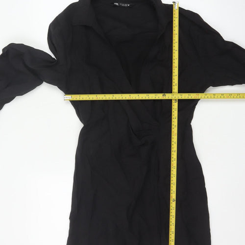 Zara Women's Black Size 14 Wrap Shirt Dress Long Sleeve