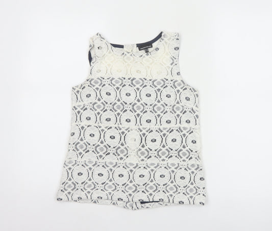 Warehouse Women's White Lace Tank Top UK 10 Sleeveless Camisole