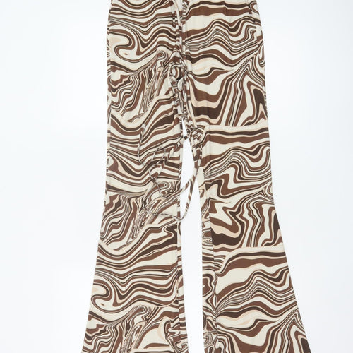 Bershka Womens Brown Geometric Flared Trousers Size M