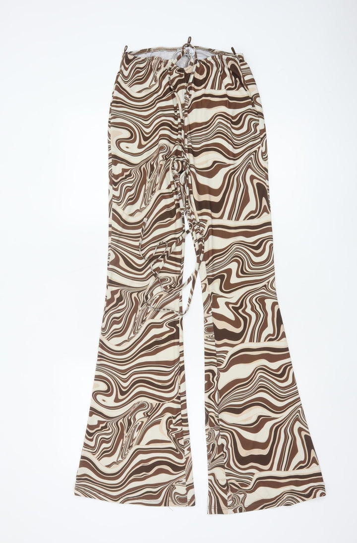 Bershka Womens Brown Geometric Flared Trousers Size M