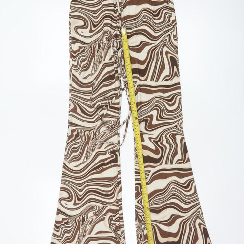 Bershka Womens Brown Geometric Flared Trousers Size M