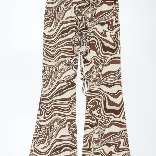 Bershka Womens Brown Geometric Flared Trousers Size M