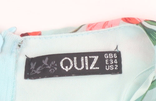 Quiz Women’s Blue Floral Short Wrap Dress Size 6 Belted Ruffle Chiffon
