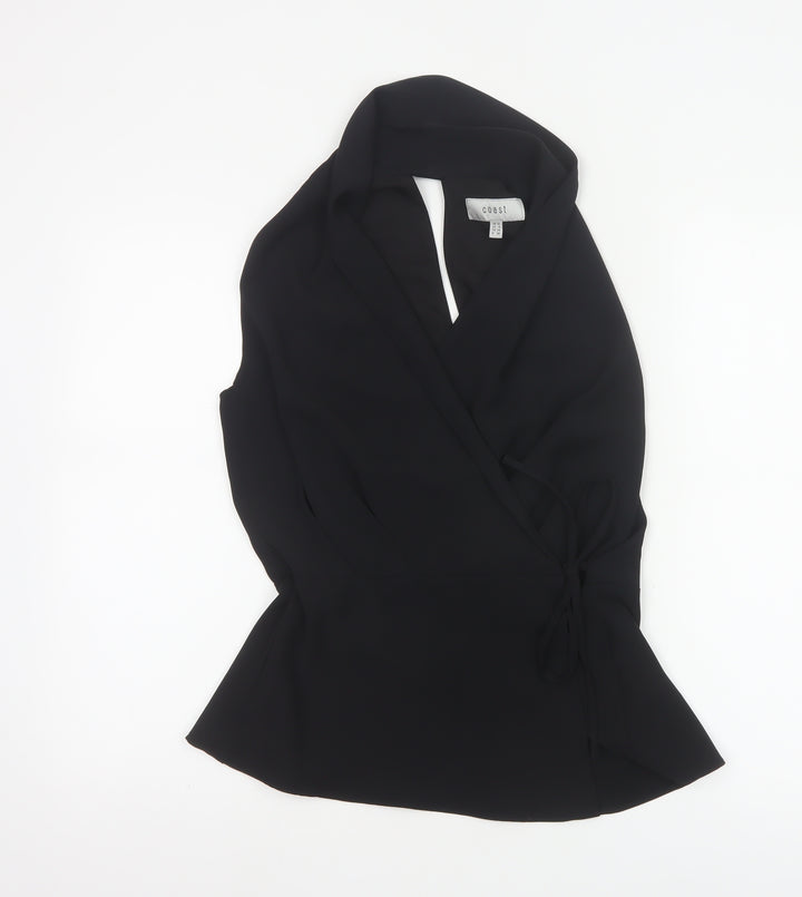 Coast Women's Black Wrap Sleeveless Blouse UK 10