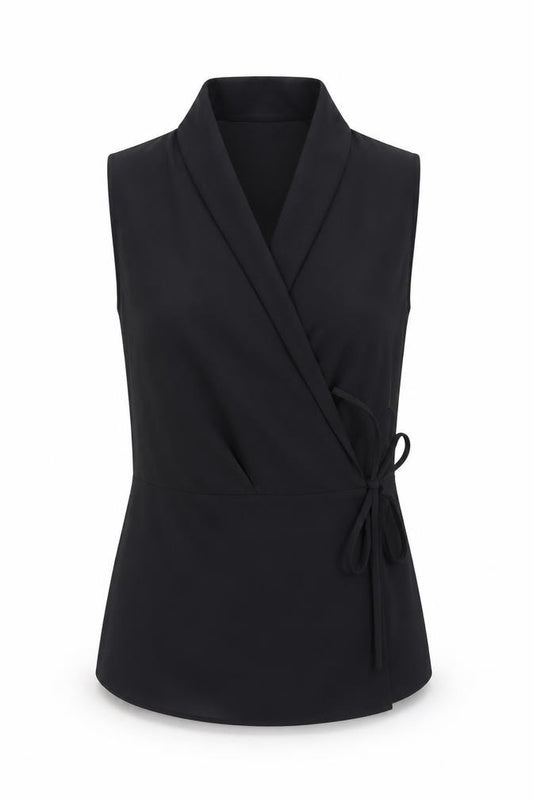 Front view of Coast Women's Black Wrap Sleeveless Blouse UK 10