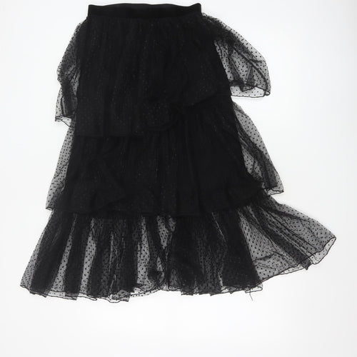 Zara Women Black Polka Dot Layered Chiffon Midi Skirt S