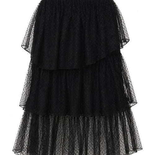 Zara Women Black Polka Dot Layered Chiffon Midi Skirt S