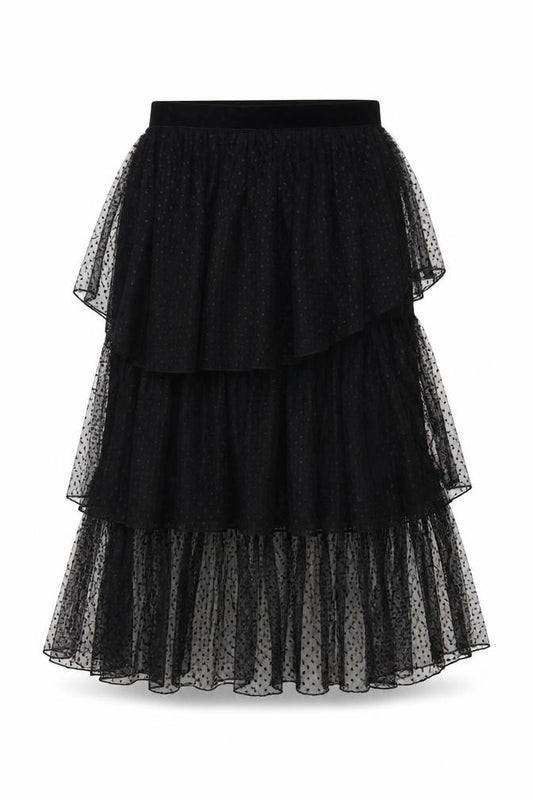 Zara Women Black Polka Dot Layered Chiffon Midi Skirt S