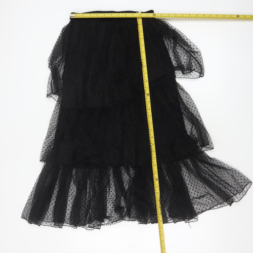 Zara Women Black Polka Dot Layered Chiffon Midi Skirt S