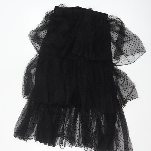 Zara Women Black Polka Dot Layered Chiffon Midi Skirt S