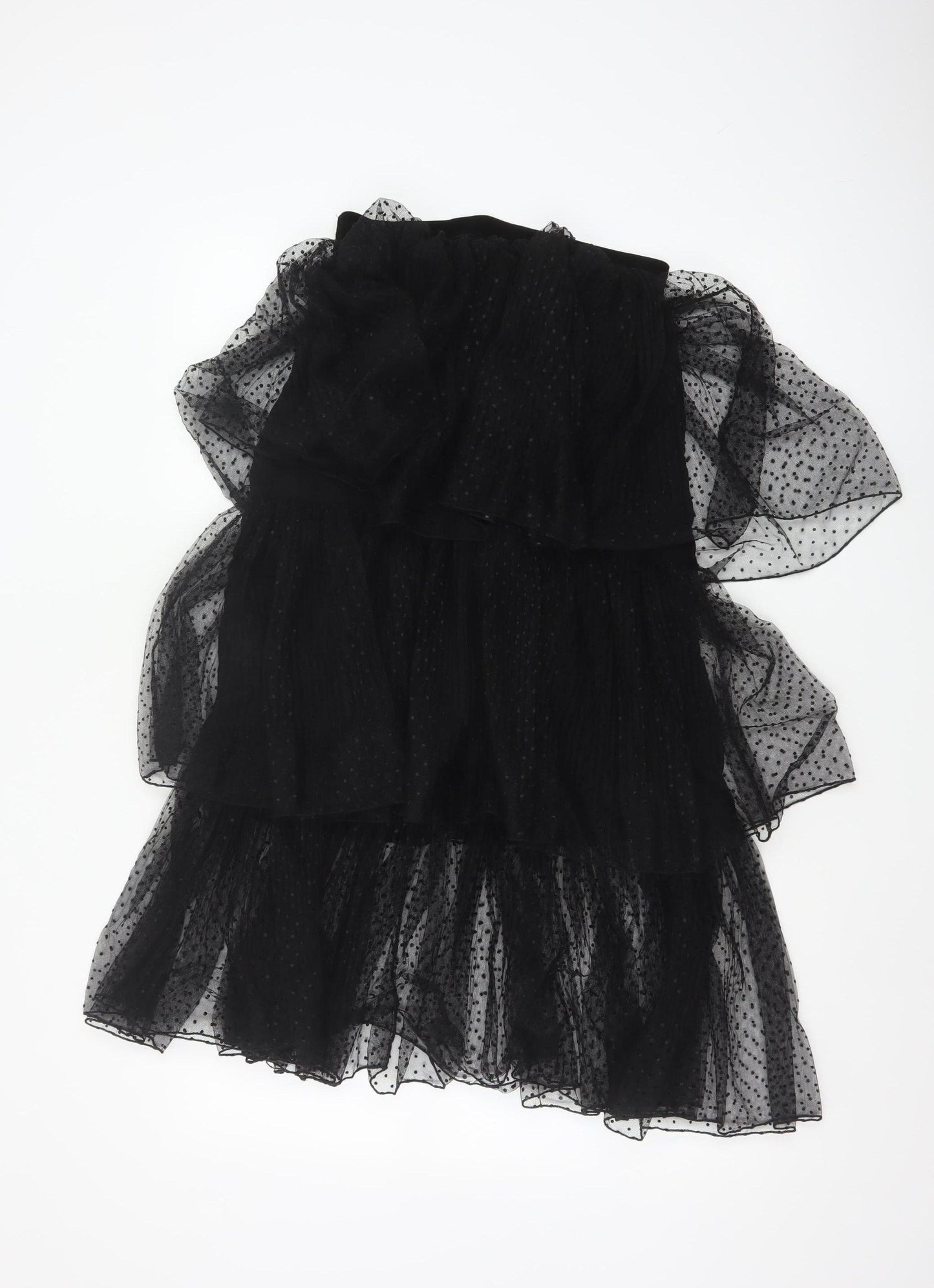 Zara Women Black Polka Dot Layered Chiffon Midi Skirt S