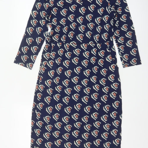 White Stuff Women Blue Floral Shift Dress Size 10 3/4 Sleeve Viscose