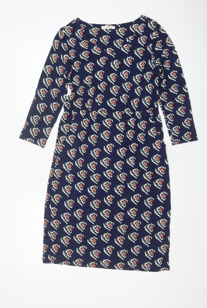 White Stuff Women Blue Floral Shift Dress Size 10 3/4 Sleeve Viscose