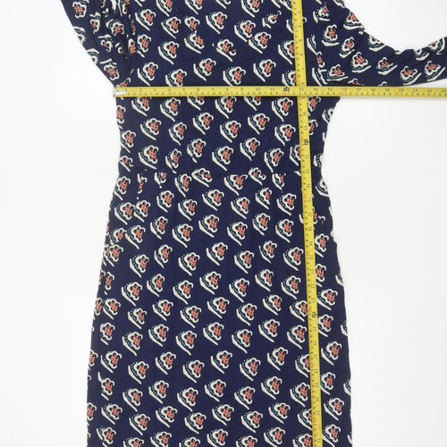 White Stuff Women Blue Floral Shift Dress Size 10 3/4 Sleeve Viscose