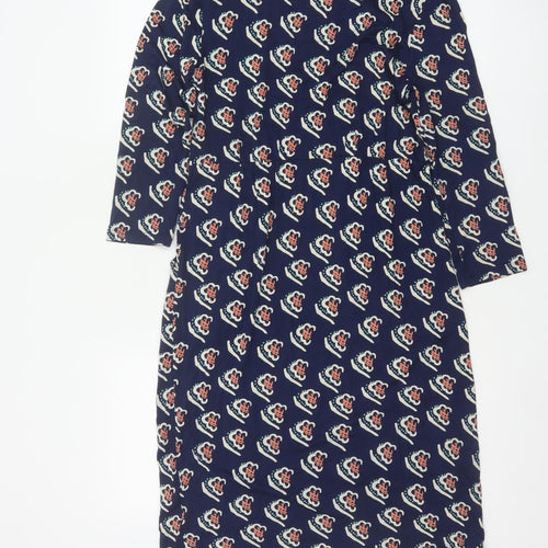 White Stuff Women Blue Floral Shift Dress Size 10 3/4 Sleeve Viscose