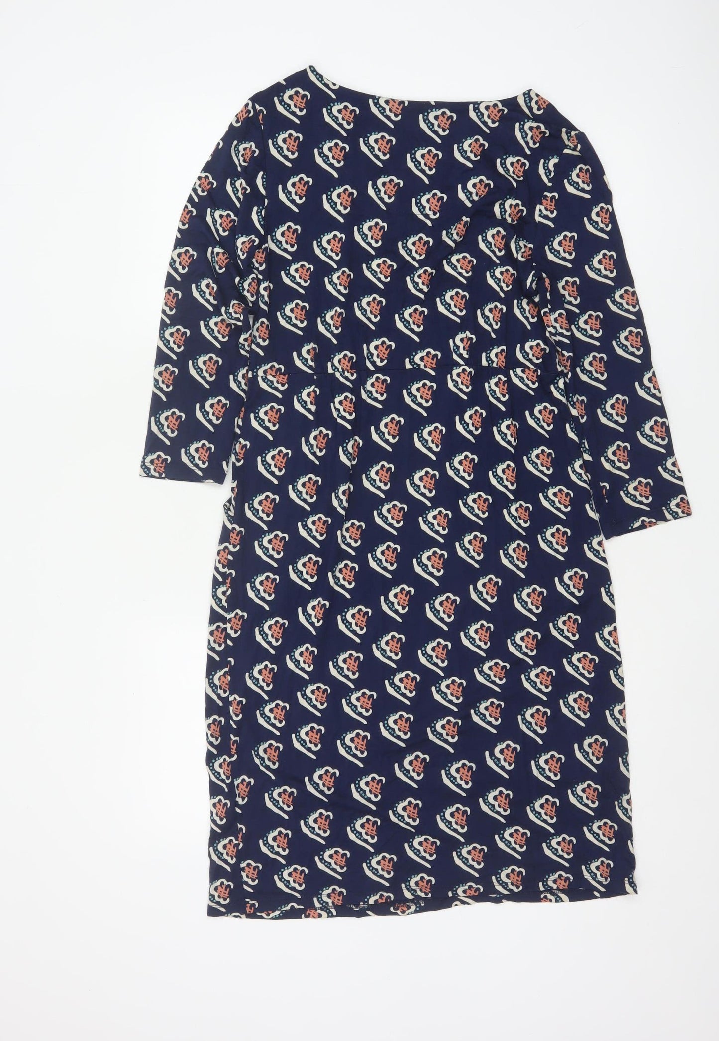 White Stuff Women Blue Floral Shift Dress Size 10 3/4 Sleeve Viscose