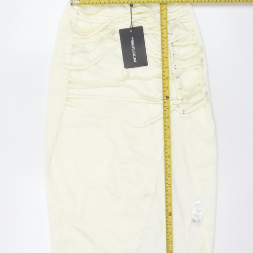 PrettyLittleThing Womens Ivory Midi Pencil Skirt Size 8