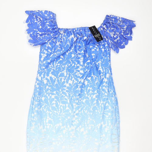 Quiz Women Blue Lace Off Shoulder Shift Dress Size 16
