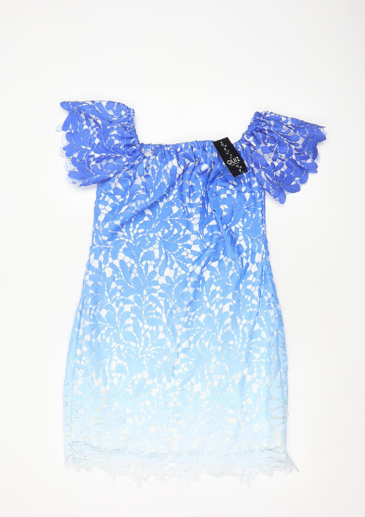 Quiz Women Blue Lace Off Shoulder Shift Dress Size 16