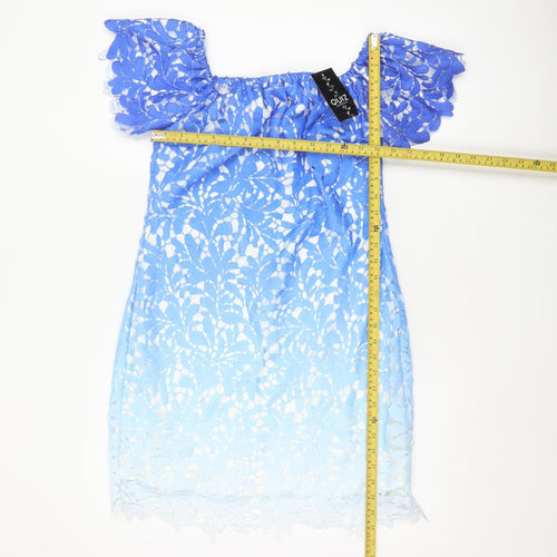 Quiz Women Blue Lace Off Shoulder Shift Dress Size 16