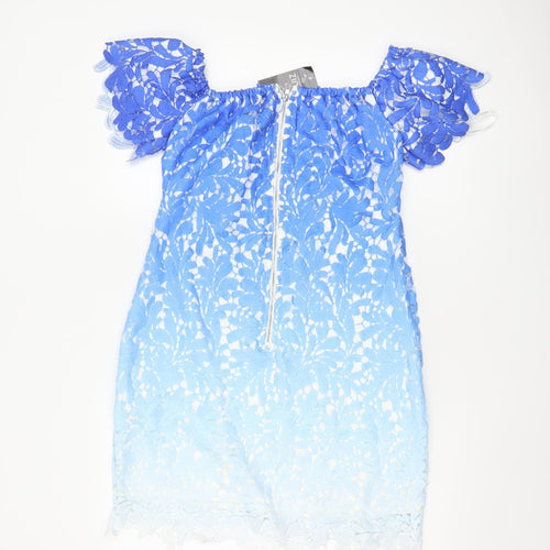 Quiz Women Blue Lace Off Shoulder Shift Dress Size 16
