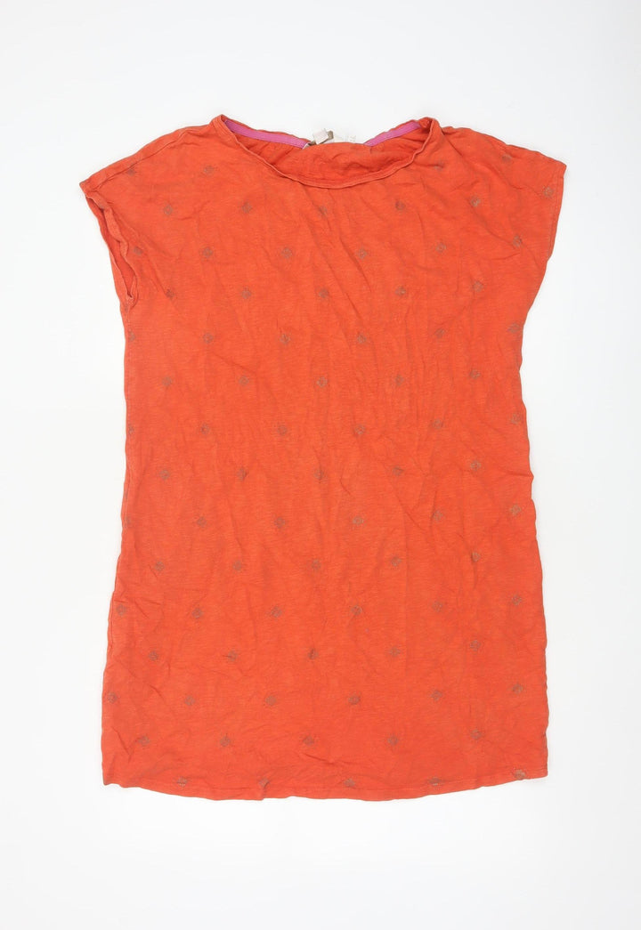 Boden Women's Orange Cotton Shift Dress Size 14 Short Sleeve Casual