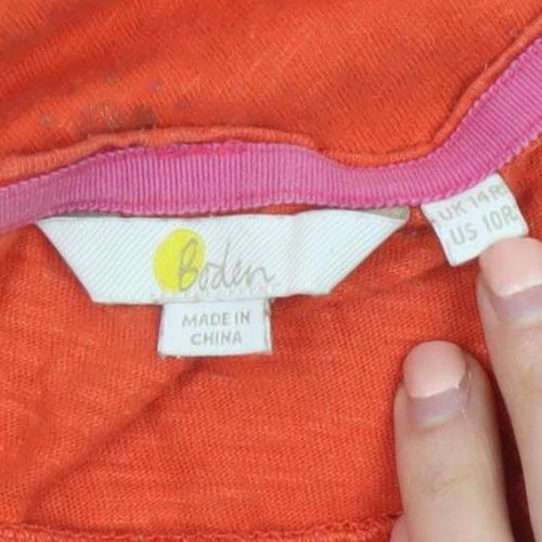 Boden Women's Orange Cotton Shift Dress Size 14 Short Sleeve Casual