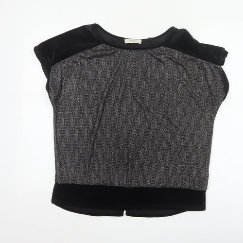 Oasis Women’s Black Velvet Trim Blouse Size M Short Sleeve
