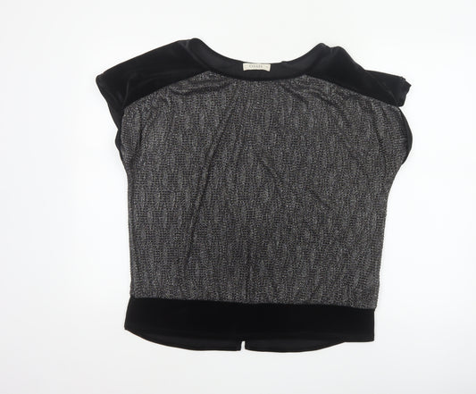 Oasis Women’s Black Velvet Trim Blouse Size M Short Sleeve