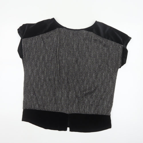 Oasis Women’s Black Velvet Trim Blouse Size M Short Sleeve
