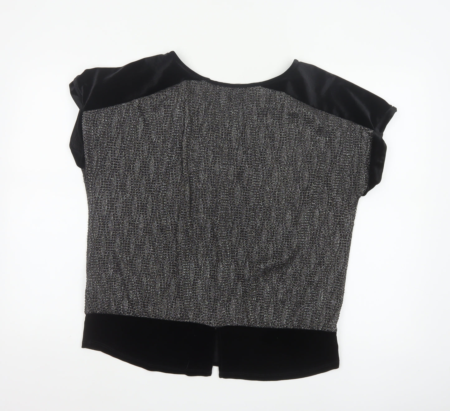 Oasis Women’s Black Velvet Trim Blouse Size M Short Sleeve