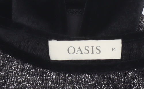 Oasis Women’s Black Velvet Trim Blouse Size M Short Sleeve