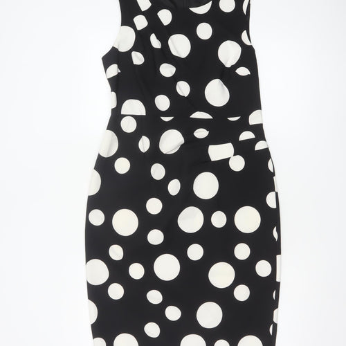Soon Women's Black Polka Dot Sheath Dress Size 12 Sleeveless V-Neck Lined